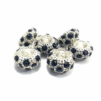 Big Hole Czech Rhinestone Silver Rondelle Spacer Beads