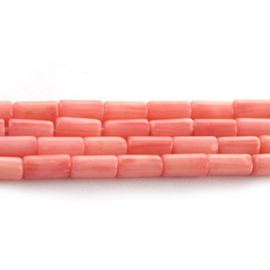 Natural Coral Tube Beads, Cylinder Red Orange Pink Coral, 3x7mm Smooth stone loose beads, 16'' inch strand