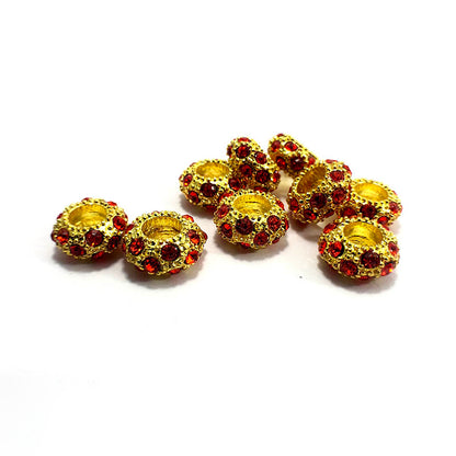 Big Hole European Rhinestone Gold Rondelle Beads