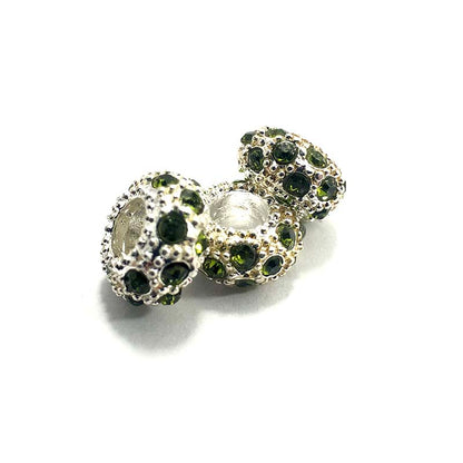 Big Hole Czech Rhinestone Silver Rondelle Spacer Beads