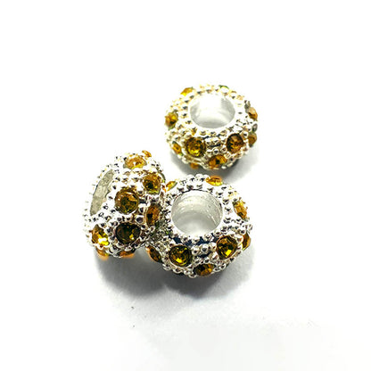 Big Hole Czech Rhinestone Silver Rondelle Spacer Beads