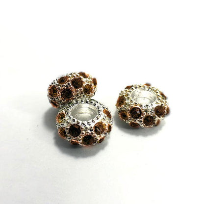 Big Hole Czech Rhinestone Silver Rondelle Spacer Beads