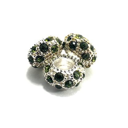 Big Hole Czech Rhinestone Silver Rondelle Spacer Beads