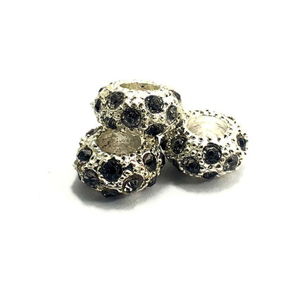 Big Hole Czech Rhinestone Silver Rondelle Spacer Beads