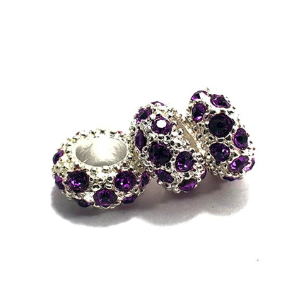 Big Hole Czech Rhinestone Silver Rondelle Spacer Beads