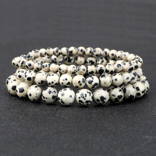 Bracelet en jaspe dalmatien avec pierres précieuses, 4-12 mm