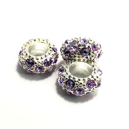 Big Hole Czech Rhinestone Silver Rondelle Spacer Beads