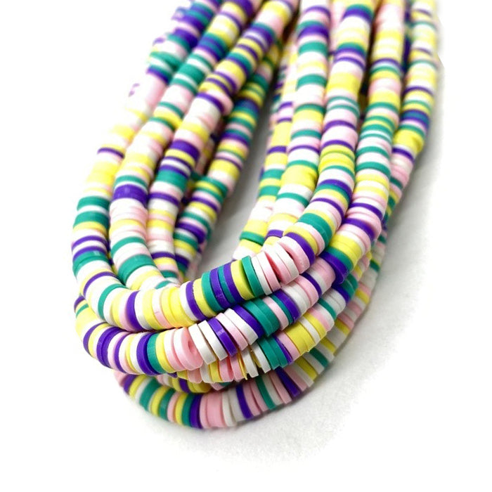 Eco-Friendly Handmade Polymer Clay Beads, Disc/Flat Round, Heishi Beads,  Mixed Color, 6x1mm, Hole: 2mm, about 380~400pcs/strand, 17.7 inch