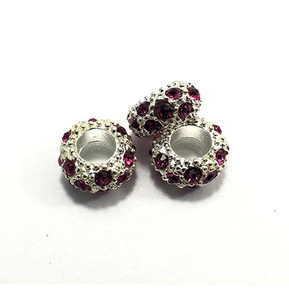 Big Hole Czech Rhinestone Silver Rondelle Spacer Beads