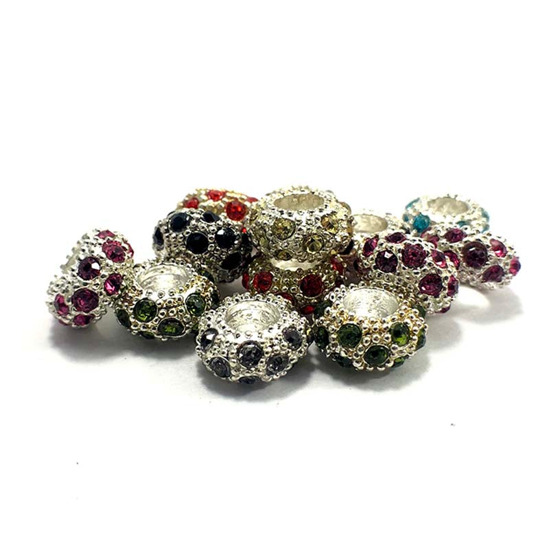 Silver w/Pink Rhinestone Rondelle Spacer Beads