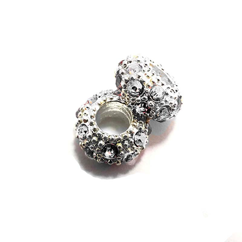 Perles d'espacement en rondelles d'argent avec strass tchèques à grand trou