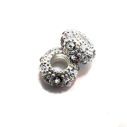 Big Hole Czech Rhinestone Silver Rondelle Spacer Beads