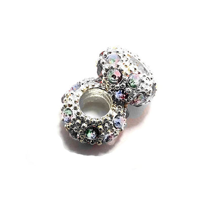 Big Hole Czech Rhinestone Silver Rondelle Spacer Beads