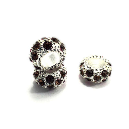 Big Hole Czech Rhinestone Silver Rondelle Spacer Beads