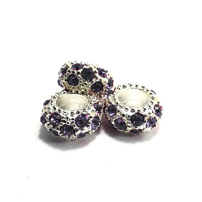 Big Hole Czech Rhinestone Silver Rondelle Spacer Beads