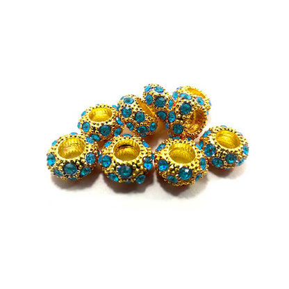 Big Hole European Rhinestone Gold Rondelle Beads