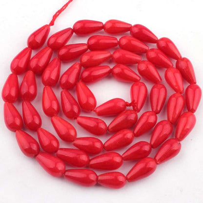 Natural Coral Drop Beads, Teardrop Red Coral, 5x8mm Smooth stone loose beads, 16'' inch strand