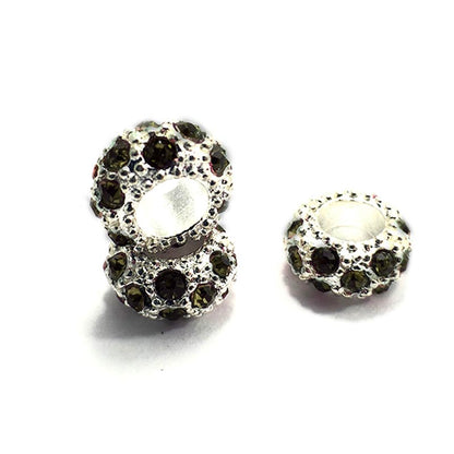 Big Hole Czech Rhinestone Silver Rondelle Spacer Beads