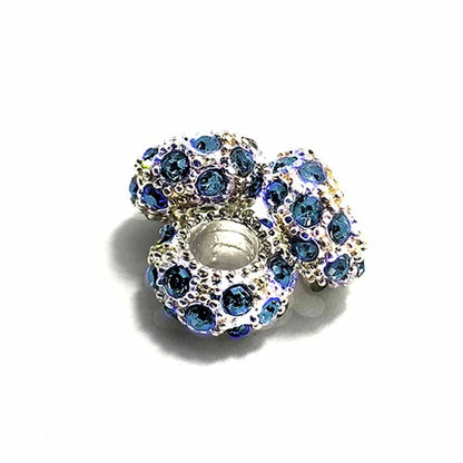 Big Hole Czech Rhinestone Silver Rondelle Spacer Beads