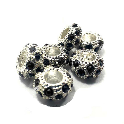 Big Hole Czech Rhinestone Silver Rondelle Spacer Beads