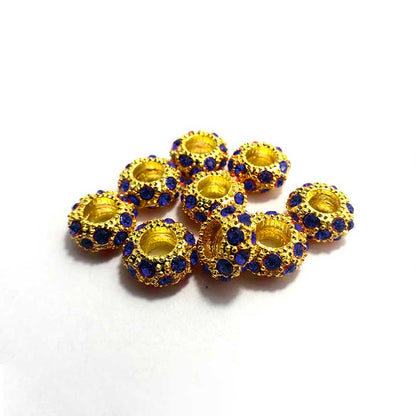 Big Hole European Rhinestone Gold Rondelle Beads