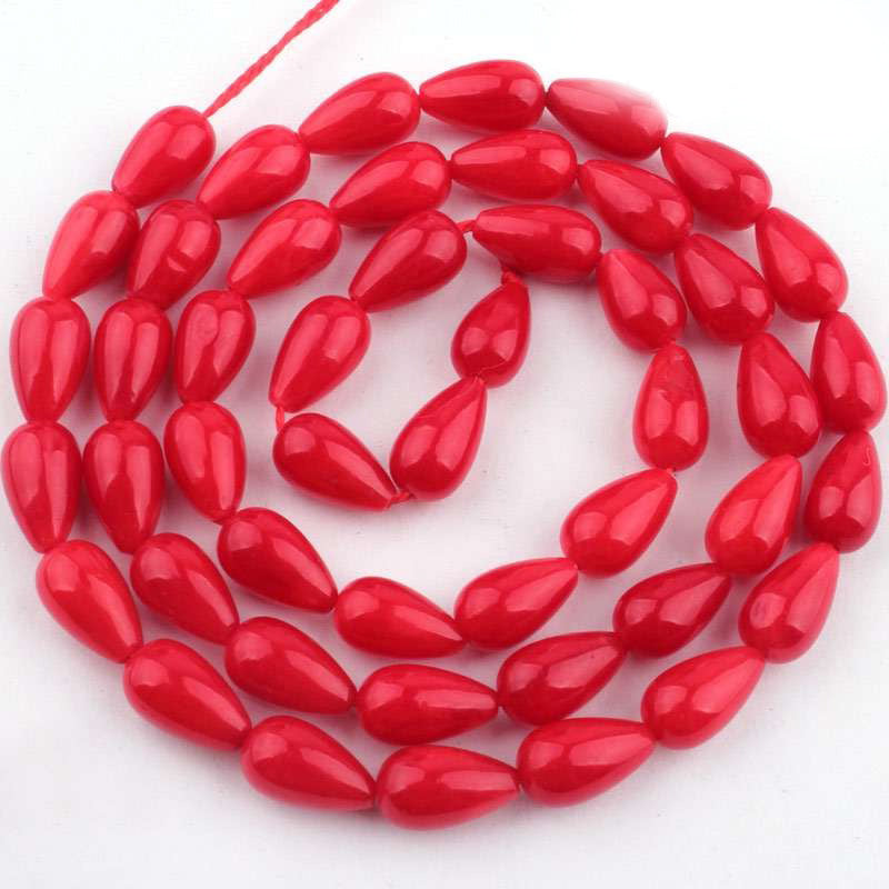 Natural Coral Drop Beads, Teardrop Red Coral, 5x8mm Smooth stone loose beads, 16'' inch strand