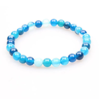 Blue Stripe Round Agate Gemstone Bracelet, 6-12mm