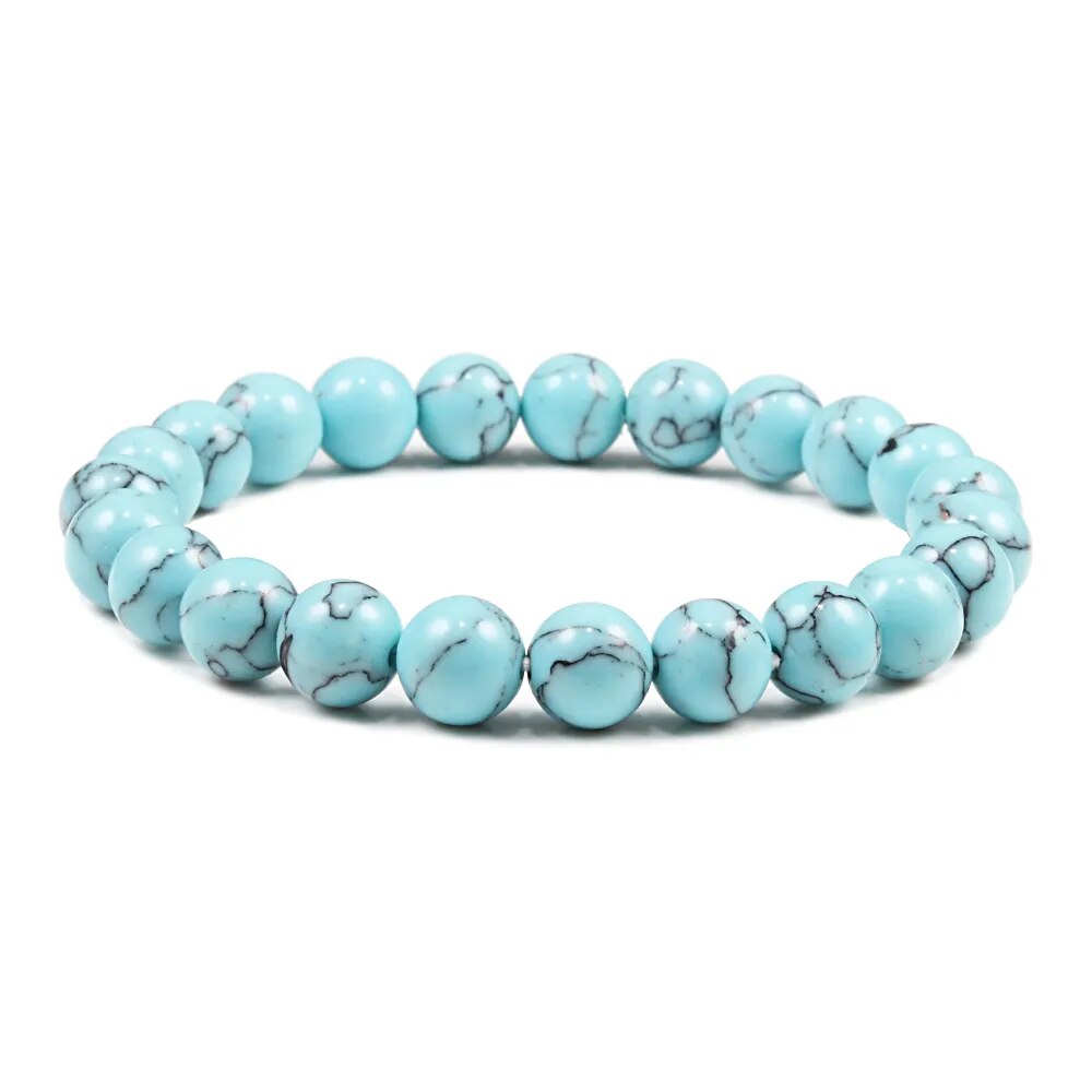 Blue Turquoise Gemstone Stretch Bracelet, 4mm 6-10mm