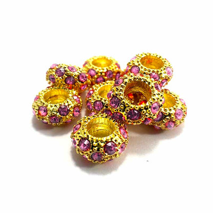 Big Hole European Rhinestone Gold Rondelle Beads