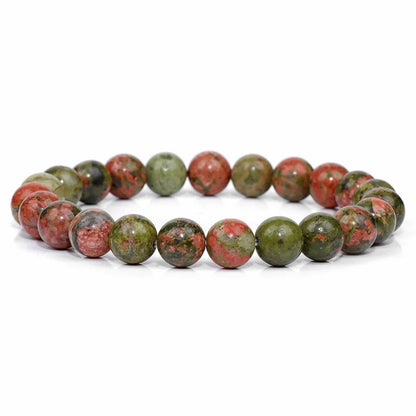 Unakite jasper gemstone stretch bracelet, 4-12mm