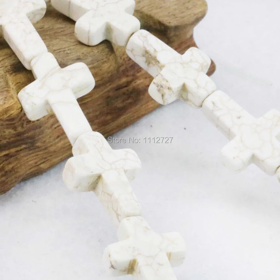 White Howlite Cross Beads, 12x16mm