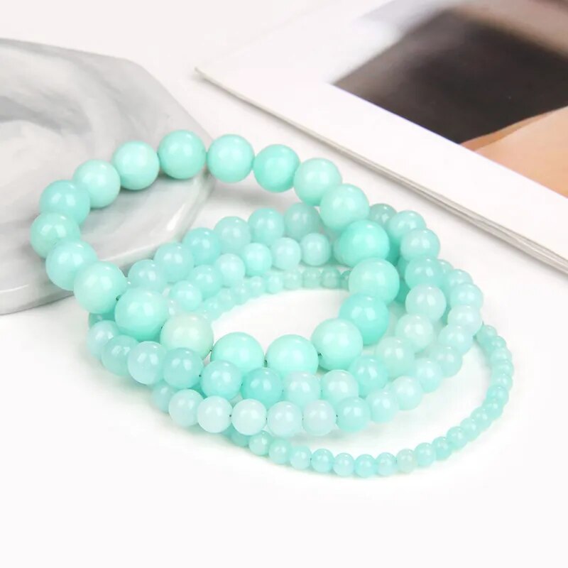 Blue amazonite gemstone stretch bracelet, 4-12mm
