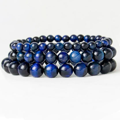 Blue Tiger-Eye Gemstone Stretch Bracelet, 6-12mm