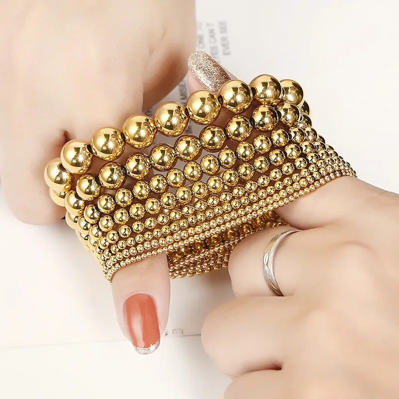 Gold Hematite Gemstone Stretch Bracelet, 6-10mm