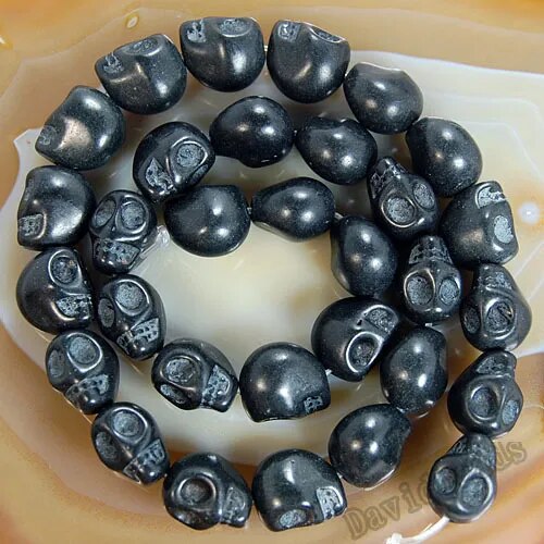 Black Howlite Skull Beads, 12x13mm