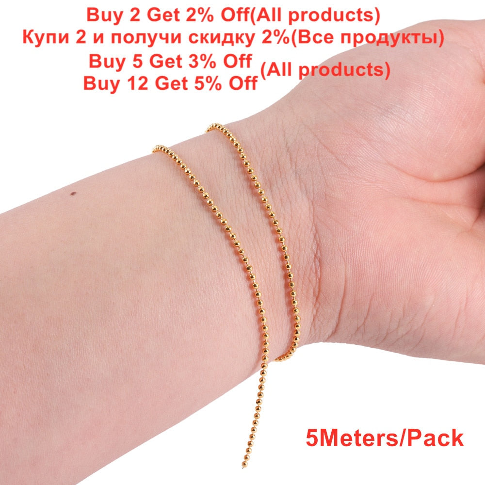 Copper 1.5mm 2.0mm and 2.3mm Faced Ball Bead Chains, 5Meters lot