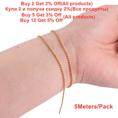 Copper 1.5mm 2.0mm and 2.3mm Faced Ball Bead Chains, 5Meters lot