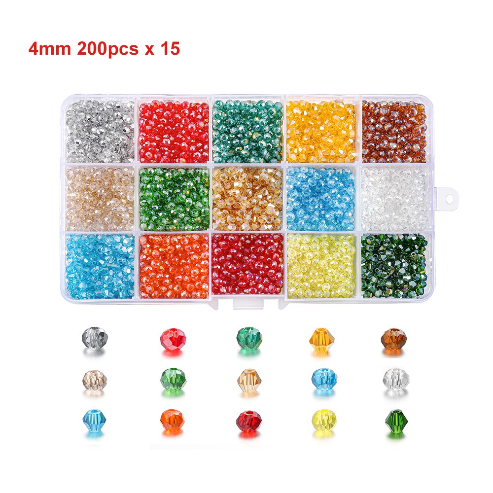 Kit de perles toupies en verre 4 mm, 3000 pièces