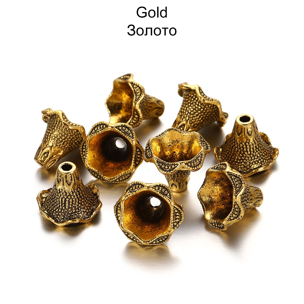 Goldlegierungs-Hohlblumen-Perlenkappen, 2 Stück