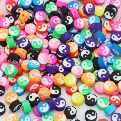 50pcs 10x4mm Tai Chi Round Polymer Clay Beads