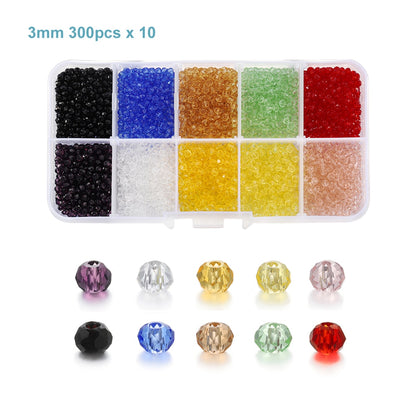 Coffret de perles toupies en verre à facettes