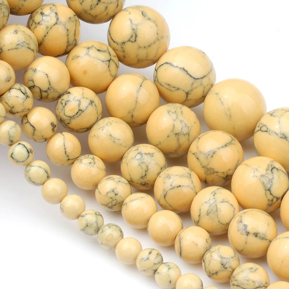 Yellow Howlite Round Beads, 2-12mm
