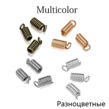 Metal Spring Crimp Clasps Leather Ends, 100pcs