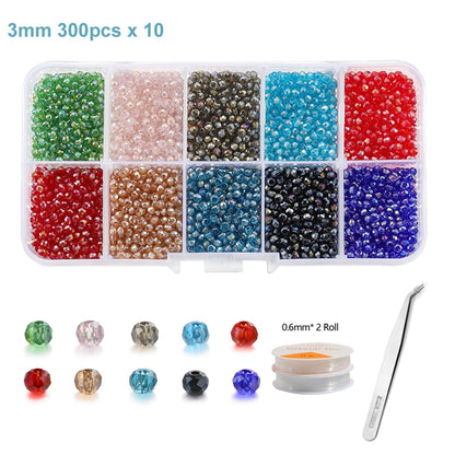 Coffret de perles toupies en verre à facettes