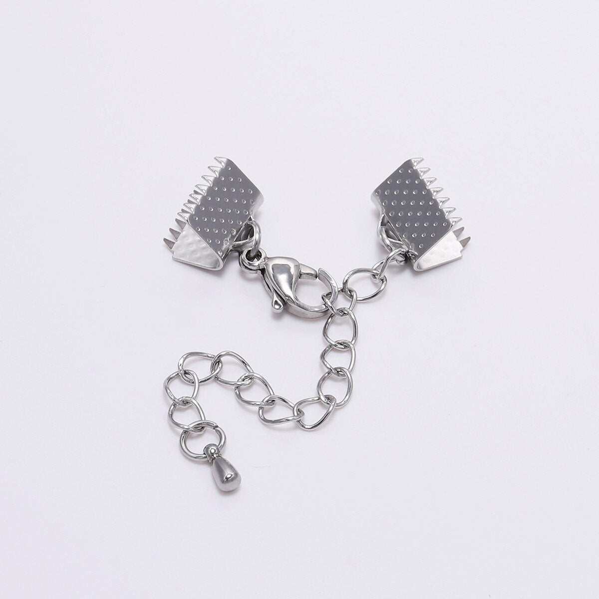 Stainless Steel Textured End Caps with Lobster Clasps, 5pcs