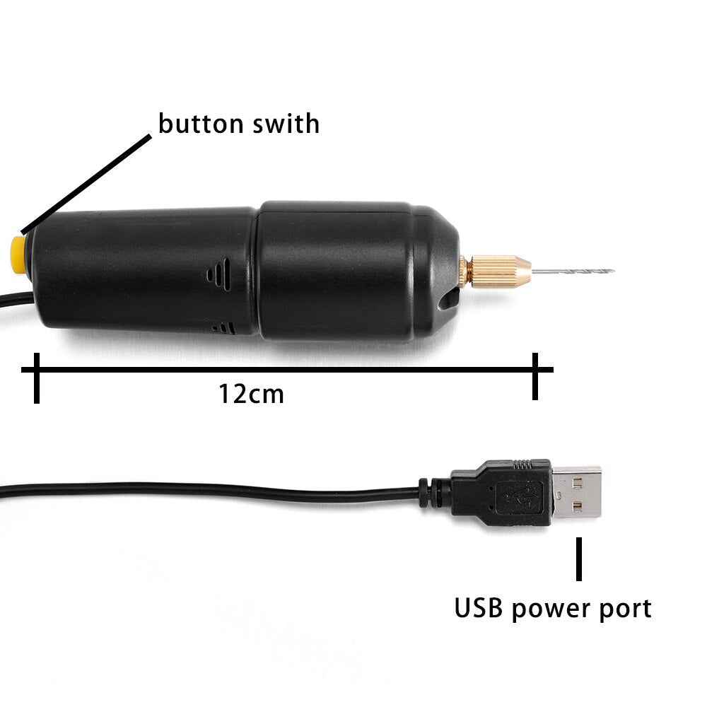 Mini perceuse électrique portative 5V avec câble USB et 3 embouts