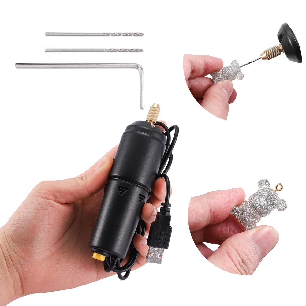 Portable 5V Mini Handheld Electric Drill Set with USB Cable & 3 Bits