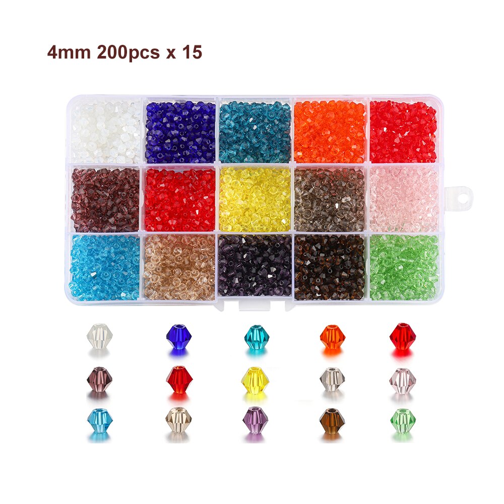 Kit de perles toupies en verre 4 mm, 3000 pièces