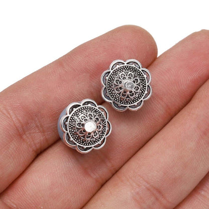 14mm 8-Petal Carved Flower Antique Bead Caps, 20pcs