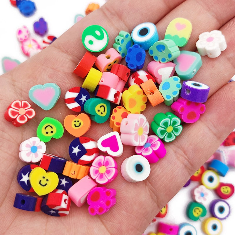 50pcs/Lot 10mm Fruit Beads Polymer Clay Beads Mixed Color Polymer Clay  Spacer Beads For Jewelry Making DIY Bracelet Necklace